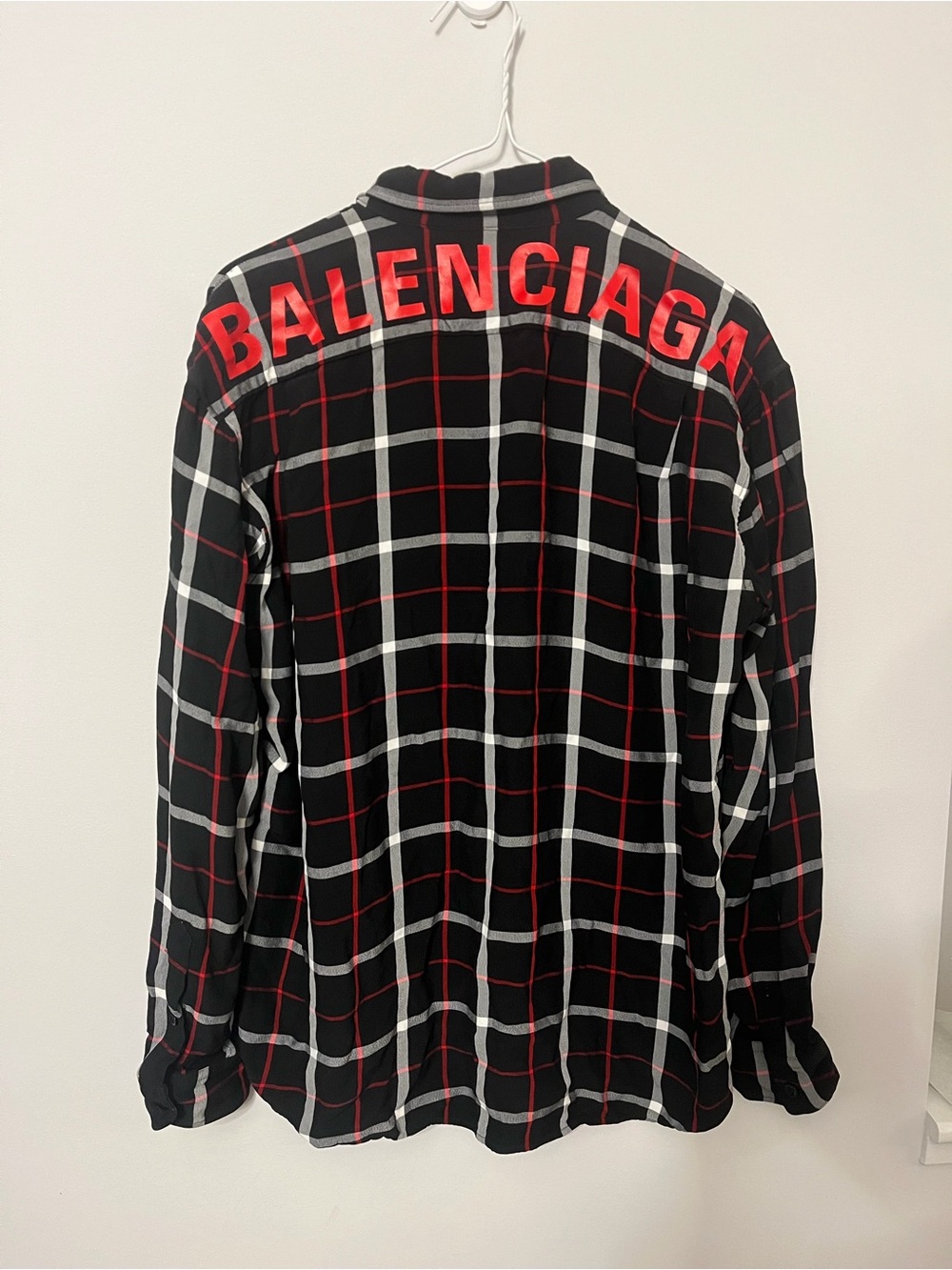 Balenciaga Black Plaid Button-Down Shirt Red Logo